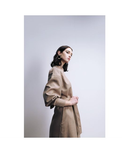 Julia Allert Natural Neutrals Elegant Dress Shirt Ankle Length Wool-blend