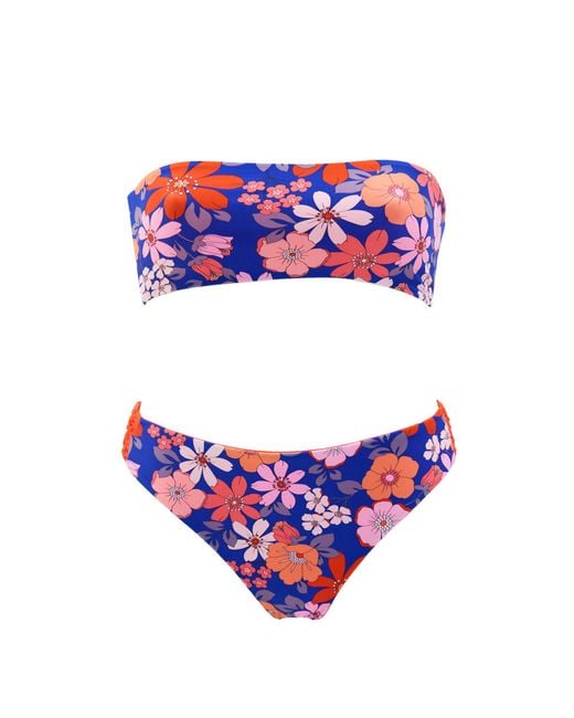 Aulala Paris Blue Summer Blossom Reversible Bandeau Bikini