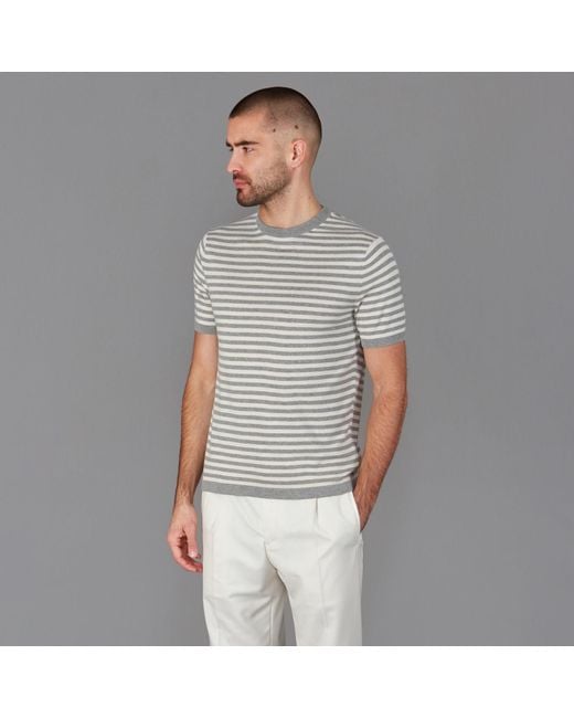 Paul James Knitwear Gray Ultra-Fine Cotton Miguel Knitted Breton T-Shirt for men