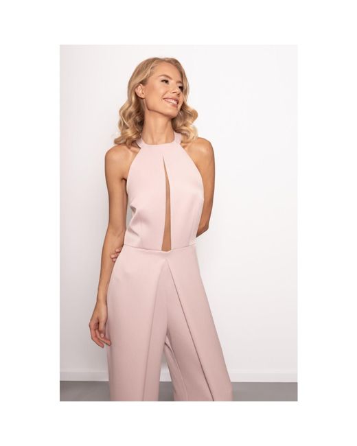 Nomi Fame Pink Nomi Light Satin Crepe Split Leg Jumpsuit