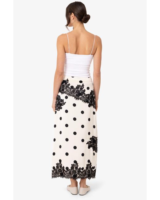 Amy Lynn Natural Verona Contrast Polka Dot Satin Midi Skirt