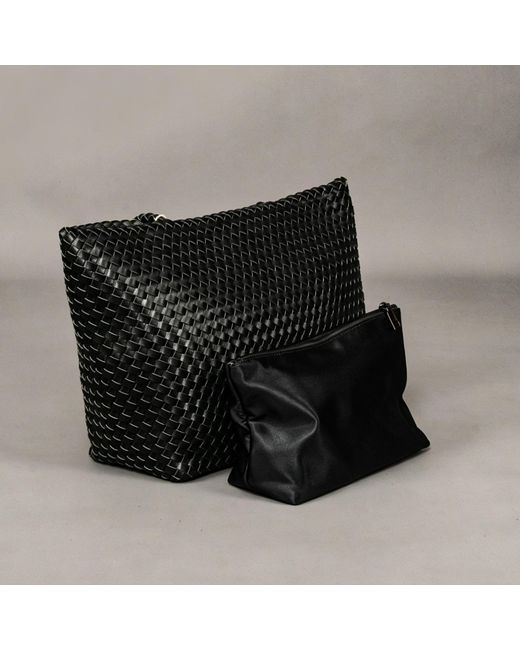 Rimini Black Vegan Leather Weaving Shopping Bag 'Betty'