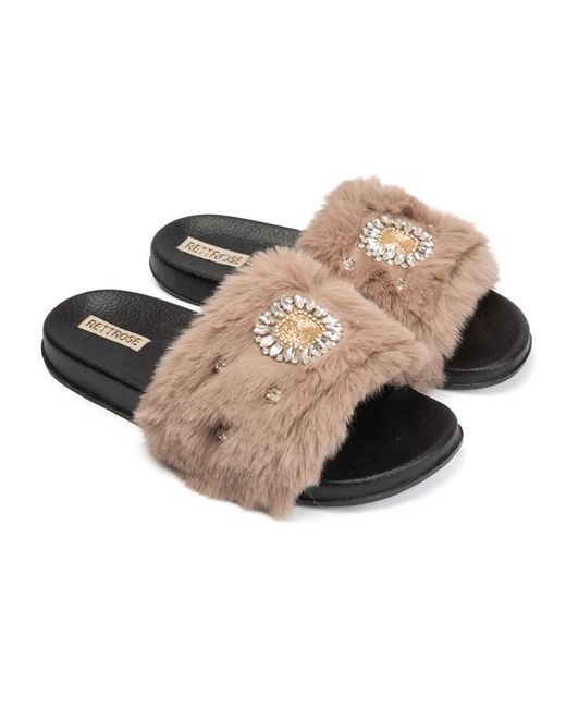 Rettrose Multicolor Aubrey Luxury Plush Diamanté Embellished Handmade Sliders