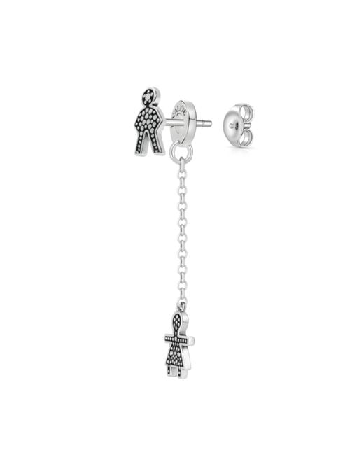 Unaloe Metallic Sterling Pavé Effect Stud And Chain Drop Earrings Statement Jewelry For