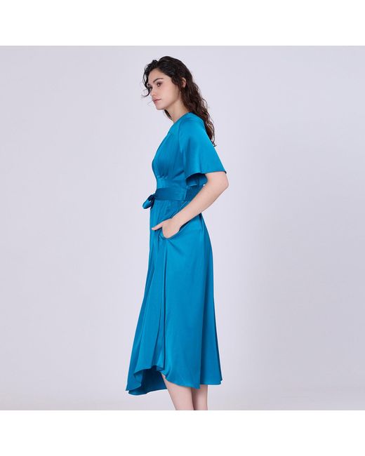 Smart and Joy Blue Multi Pleats Satin Gown