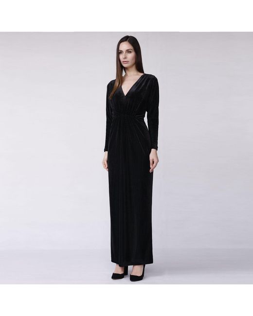 Smart and Joy Black Textured Velvet V-Neck Maxi Dress