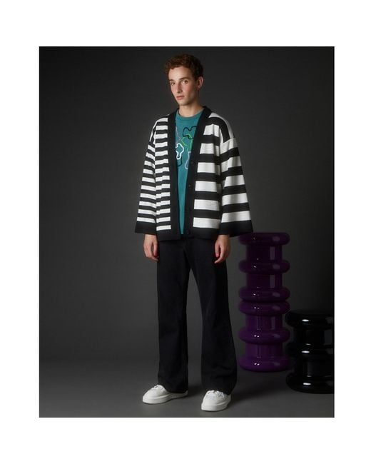 INGMARSON Black Multi-Striped Wool & Cashmere Knitted Cardigan