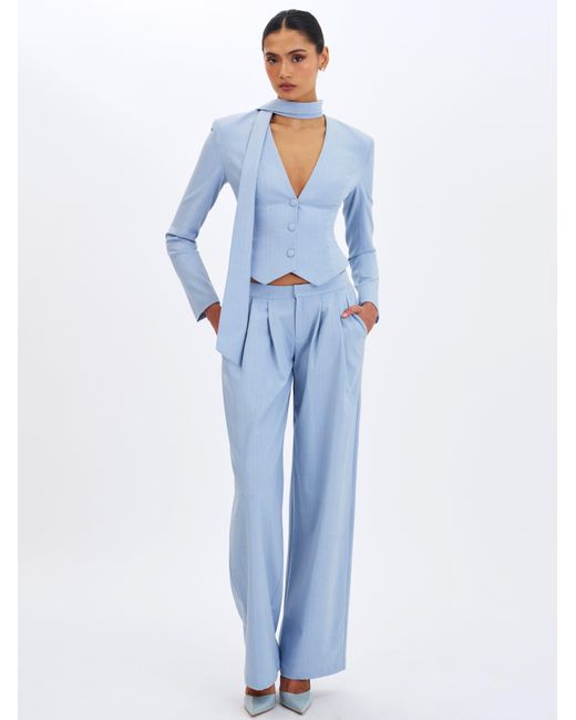 Miss Circle New York Blue Renley Sky Pinstripe Peplum Blazer