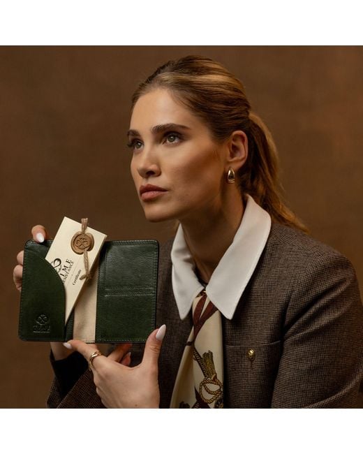 Time Resistance Green Small Leather Passport Holder For