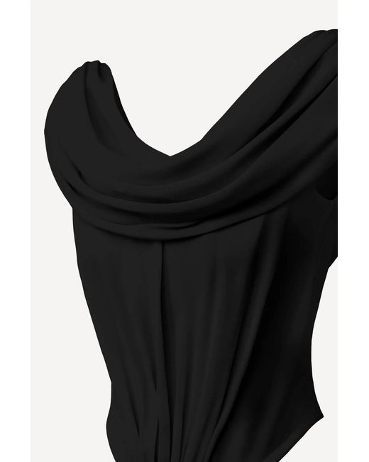 POST MERIDIEM Black Draped Cowl-Neck Top With Front Panel Draping
