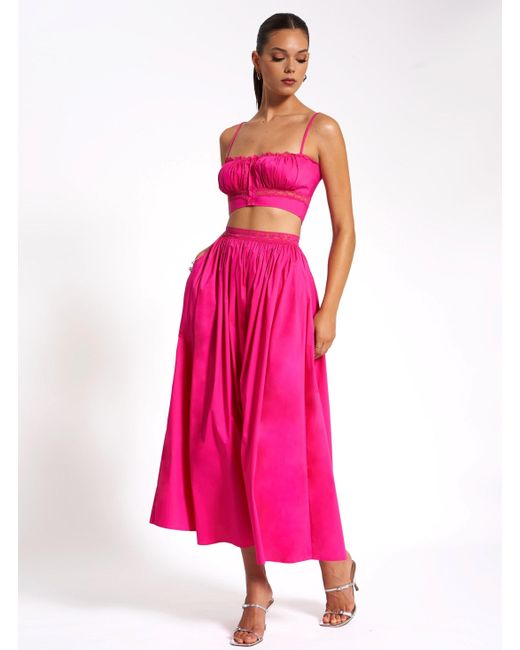 Miss Circle New York Purple Maya Fuchsia Cotton Poplin Top With Lace Trim