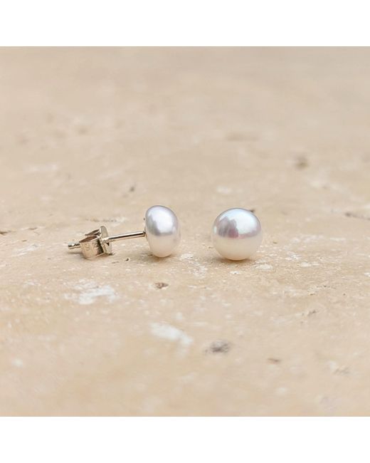 Kiri & Belle White Mae Sterling Button Pearl Earrings