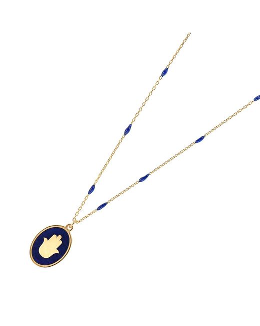 Ebru Jewelry Metallic Blue Enamel Hamsa Talisman Necklace