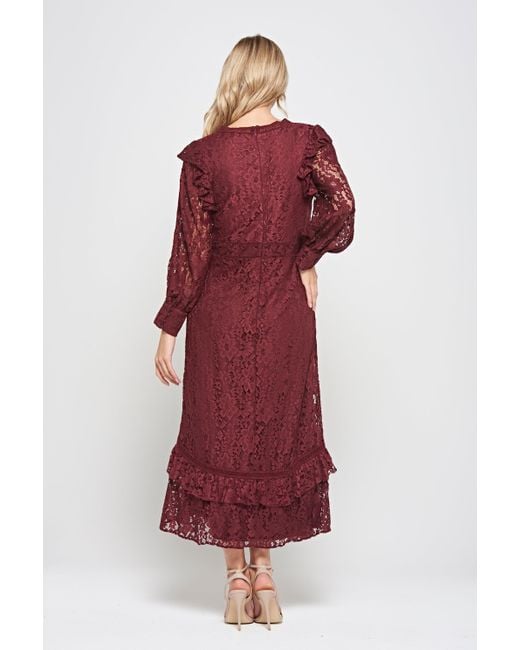 Frock and Frill Red Moira Burgundy Lace Midaxi Dress