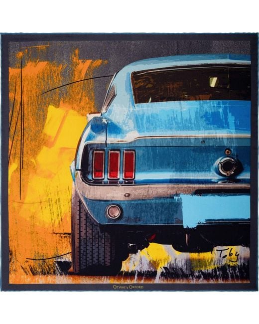 Otway & Orford Blue 'Muscle Car' Silk Pocket Square for men