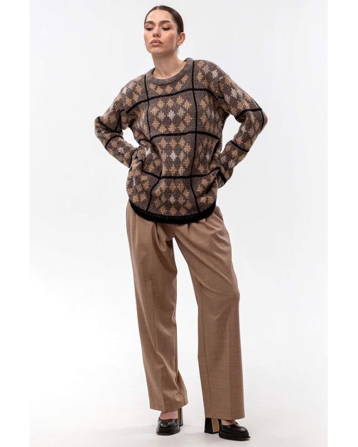 Maison Bogomil Brown Round Neck Sweater With Geometric Pattern