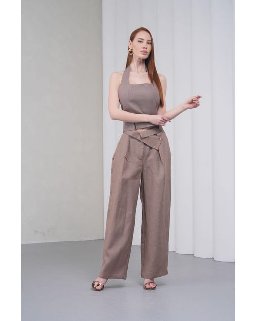 Lumina Eligma Brown The Wrapline Linen Trouser