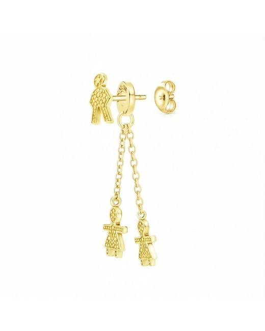 Unaloe Metallic Plated Pavé Effect Double Chain Drop Earrings With Family Charms Jewelry For