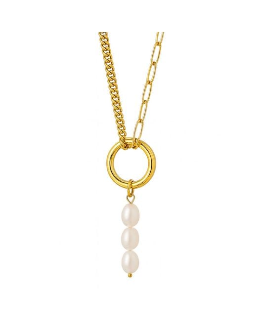 My Little Nature Women's Metallic Pearls Necklace With Three Freshwater Pearls