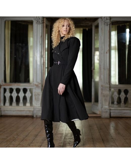 RainSisters Black Double Breasted Coat With Belt