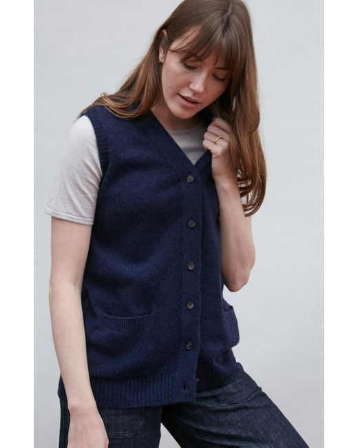 Paul James Knitwear Blue Lambswool Laura V Neck Waistcoat With Pockets
