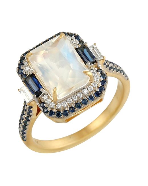 Artisan Metallic Moonstone & Sapphire Pave Diamond Cocktail Ring