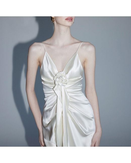 Belsize25 White Rosa Series – Acetate Draped Dress With Handmade Rose Detail