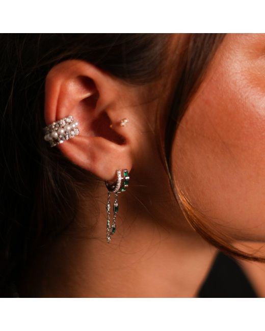 Ebru Jewelry White Sterling & Emerald Fashion Style Earrings