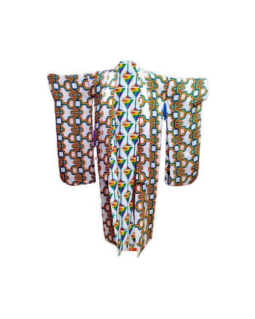 Julia Clancey White Rainbow Pride & Joy Martini Reversible Linen Kimono