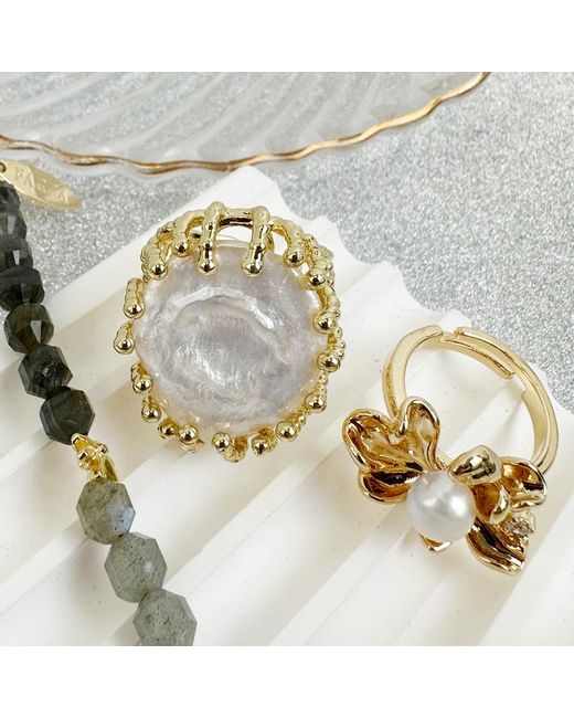 Farra Metallic Flat Freshwater Pearls Setting Chunky Ring