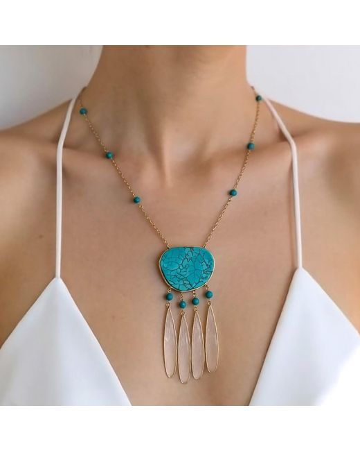 Rare Matters Jewelry Blue Dream Catcher Organic & Clear Quartz Necklace