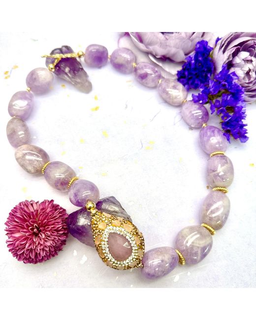 Farra Pink Amethyst With Rhinestone Chunky Statement Necklace