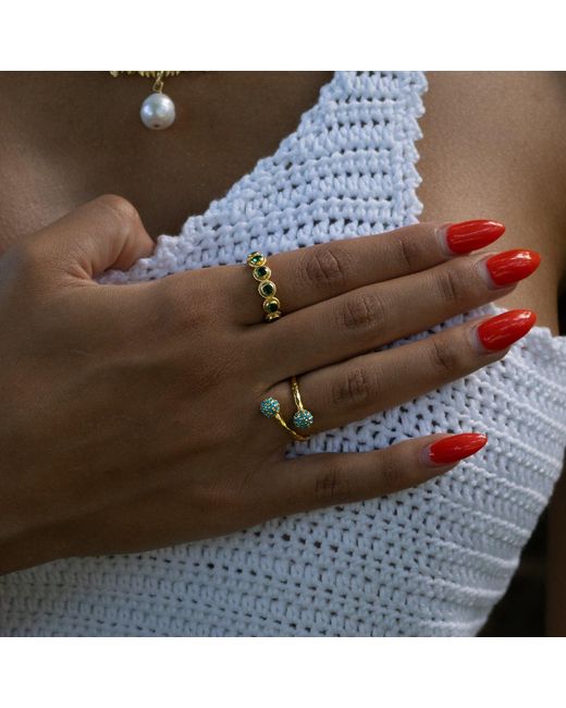 Ebru Jewelry Metallic Emerald Glow Adjustable Plated Stackable Ring