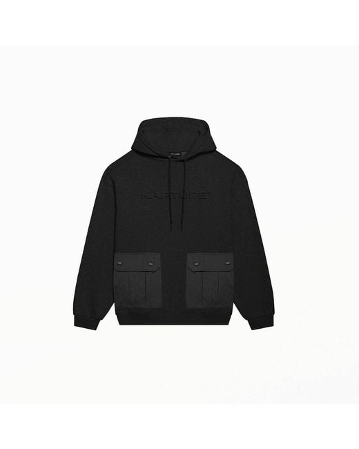 Kapture Black Travel Logo-Print Pocket Hoodie for men