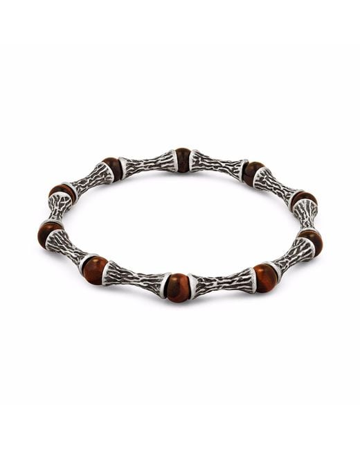 Snake Bones Metallic Red Tiger Eye Beads Oxidized Sterling Silver Bracelet for men