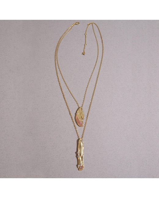 Rare Matters Jewelry Metallic Organic Double Drop Necklace Strawberry Quartz