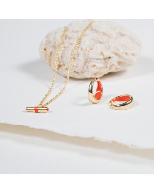 Auree Jewellery Metallic Havana & Tomato Enamel T-Bar Necklace