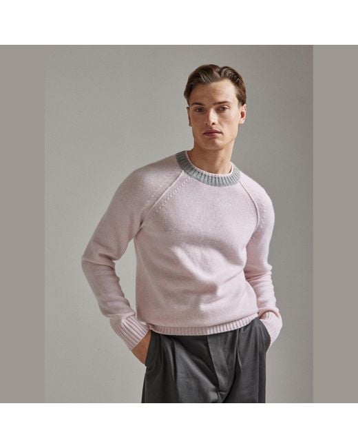 Salts Cashmere Pink Double Neck Trim Crew Neck Sweater