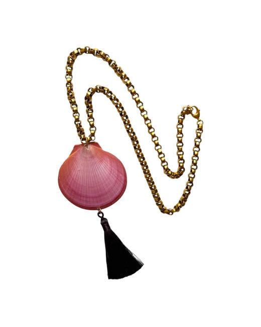 Sccollection Pink September Shell & Tassel Chain Necklace