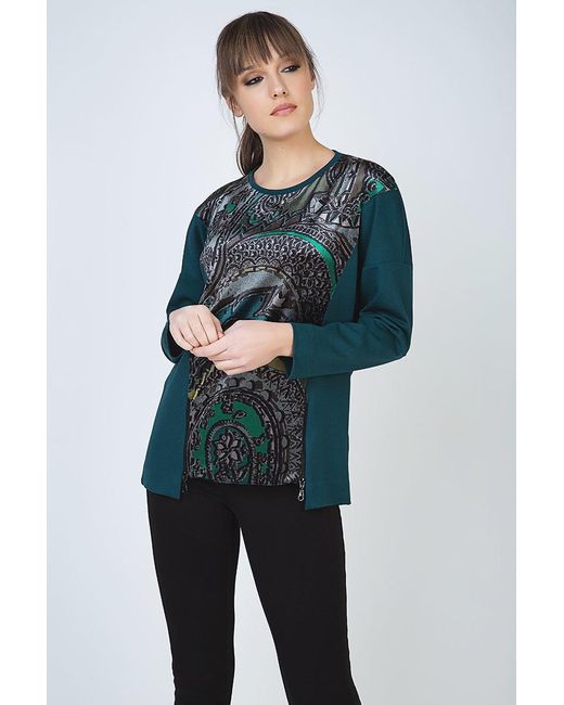 Conquista Blue Batwing Print Top