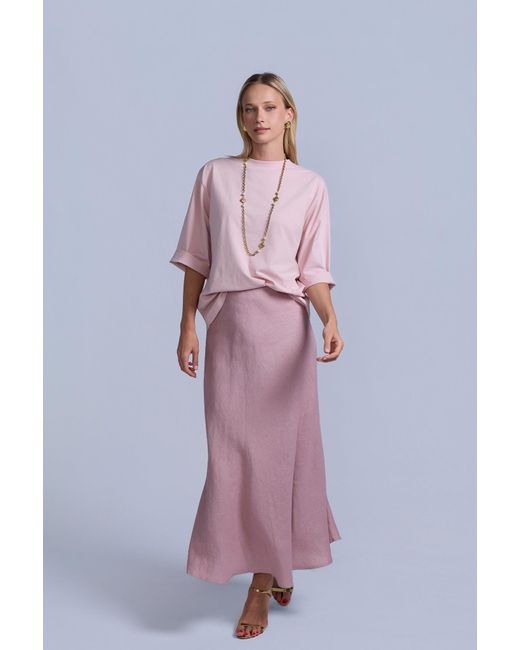 Rave on Trend Pink Linen Midi Skirt
