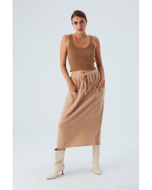 Peraluna Natural Nora Elastic Waist Band Midi Knit Skirt In Beige