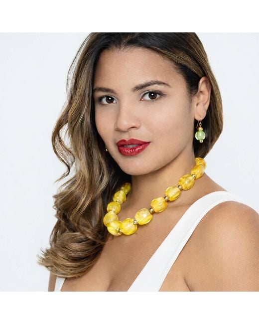 Gold & Honey Yellow Beaded Lucite Necklace For Brunch