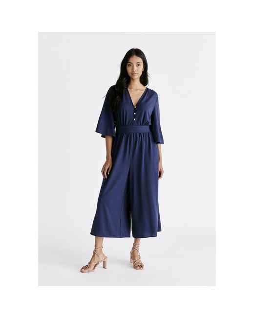 Paisie Blue V-Neck Culotte Jumpsuit