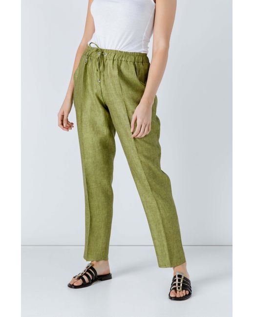 Conquista Green Linen Drawstring Pants