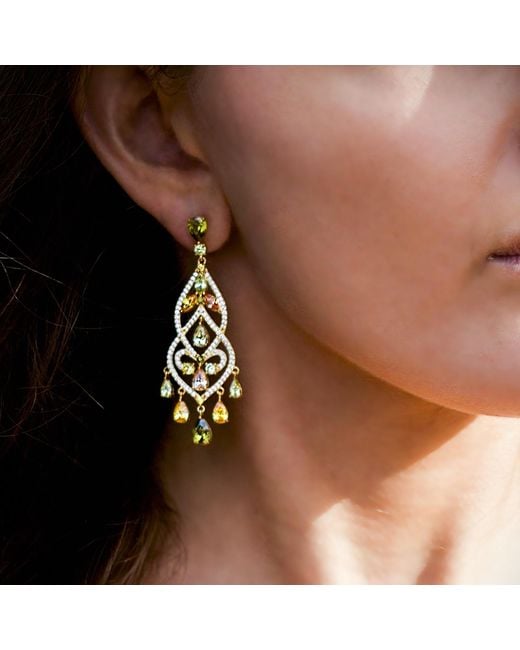 SALLY SKOUFIS Metallic Chandelier Earrings With Made Champagne Cz Diamond Stimulant In18K Vermeil