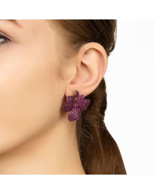 Latelita London Multicolor Flower Large Stud Earrings Ruby Rose Gold