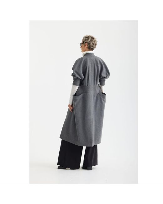 Julia Allert Gray Architectural Wool-Effect Coat With Large Pockets