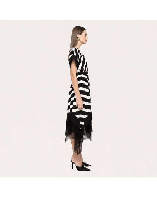Nissa Black Lace-Trimmed Midi Dress