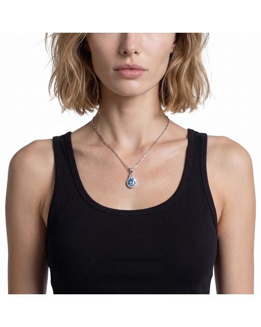 Modenaire Metallic Light Sapphire Teardrop Crystal Pendant Necklace
